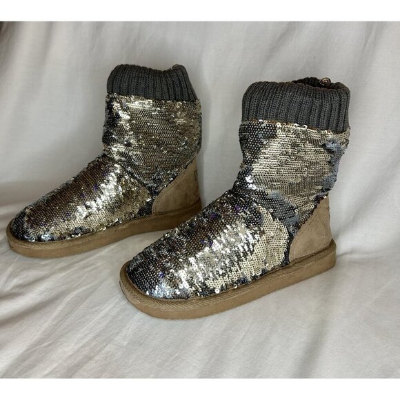 Victoria’s Secret Pink Slipper Boots Womens Size S 5/6 RARE Sequin Knit Faux Fur - Picture 12 of 16